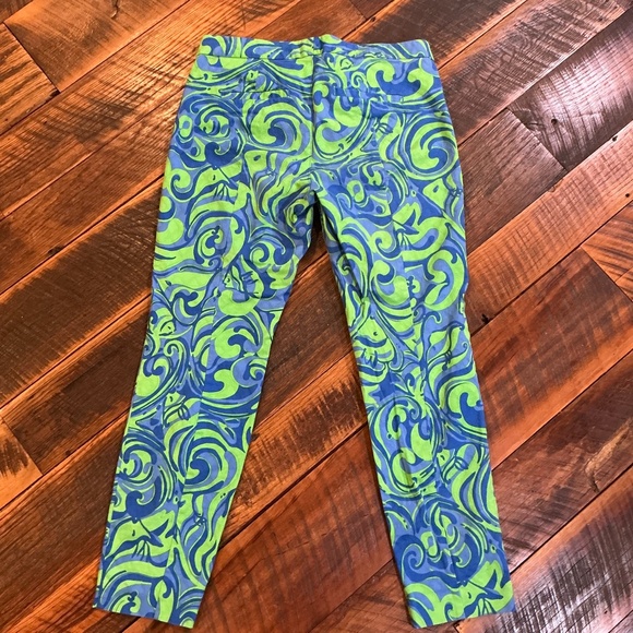 Lilly Pulitzer Blue Green Swirl Print Skinny Pants Size Small Cotton Blend - Picture 3 of 7